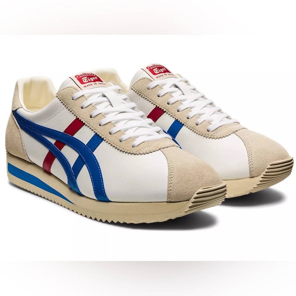Onitsuka Tiger MOAL 77 NM Unisex White Sneakers with Blue and Red Stripes